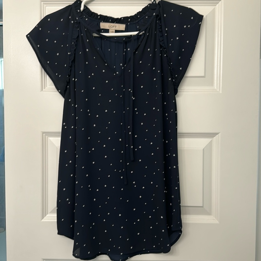 LOFT Tie Flutter Sleeve Blouse Small